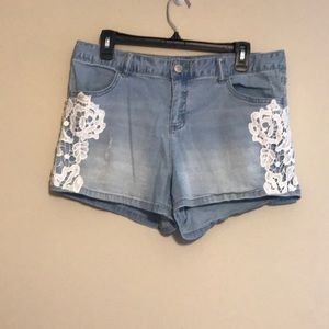 Justice Blue jean shorts with lace appliqué